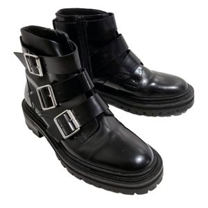 Asos Leather Moto Buckle Biker Boots Size 6